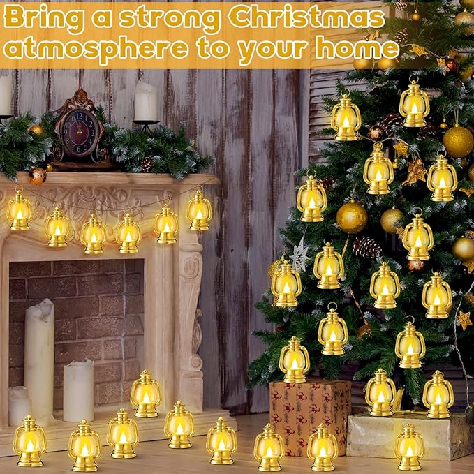 Ferraycle 12 Pcs Mini Lantern Decor 4 Inch Western Lantern Table Centerpiece Small Vintage Camping Hanging Lamp Ornaments Bulk for Cowboy Cowgirl Wedding Halloween Christmas (4 Inch,Gold)