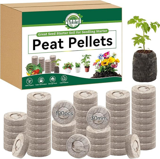 Halatool 100 Pcs 30mm Peat Pellets Block Potting Soil for Seedlings, Compressed Garden Soil Seed Starter Nutrient Peat Pods for Starting Seeds, Planting Flowers, Vegetables, Herbs