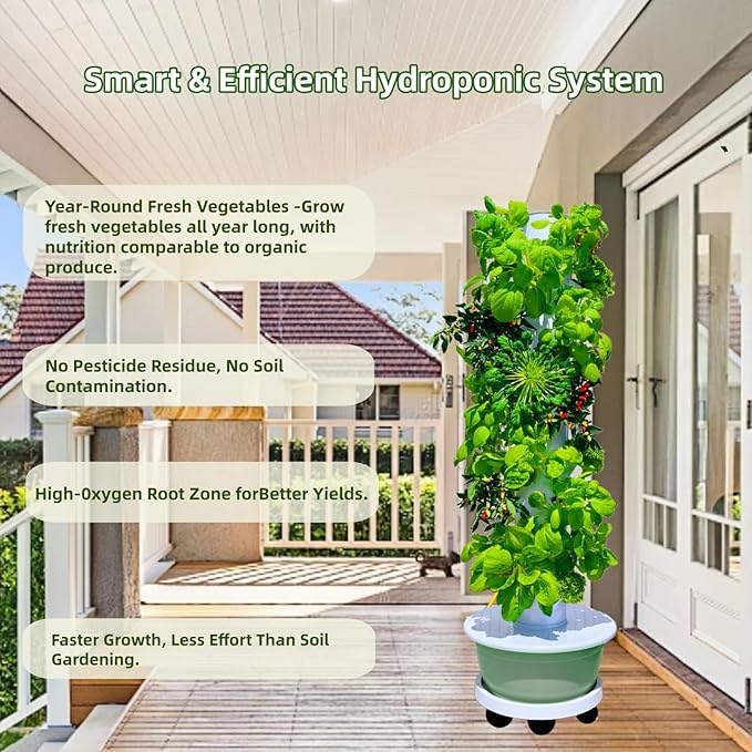 Hydroponic Tower 36 Pods, Automatic Watering System with Timer, Vertical Indoor Outdoor Growing Tower for Vegetables, Herbs and Large Plants, Easy Setup for Beginners