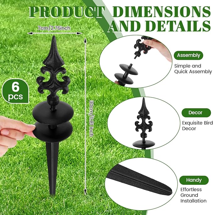 Zonon 6 Packs 12 Inch Garden Hose Guide Stake Heavy Duty Cast Iron Hose Guides Spike Decorative Garden Stakes Protector for Lawn Yard - Keeping Hoses Away from Flower Beds(Classic Style)