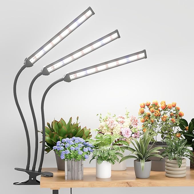 GooingTop Grow Light,24W (160Watts Equiv) 5000K White Full Spectrum LED Growing Lamp Clip on Desk for Indoor Plants,Bulbs Replaceable & Non-dimmable (Black, 120Watts)