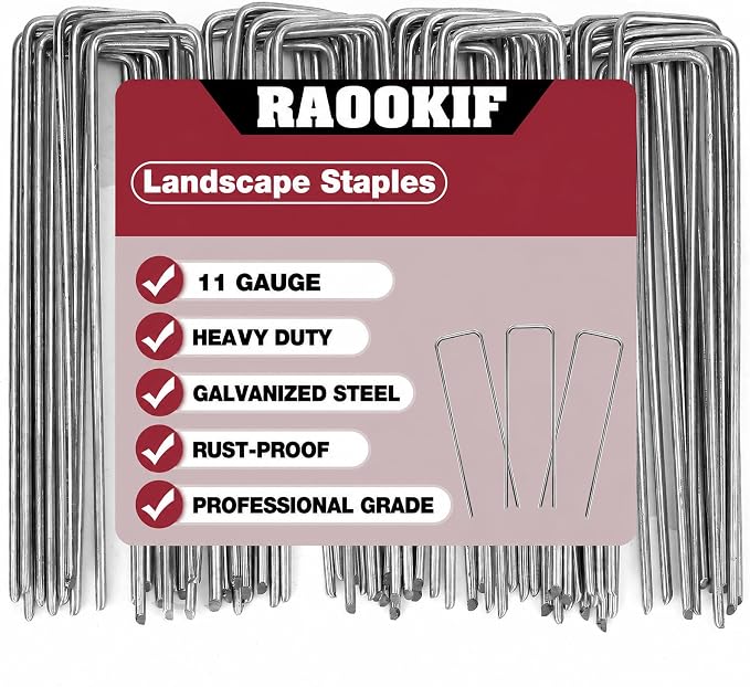 RAOOKIF 12 Inch Galvanized Garden Landscape Staples, 20/50/100/200Pcs Garden Metal Stakes, 11 Gauge Heavy Duty Ground Stakes for Decoration, Fence, Lawn, Fabric Pins