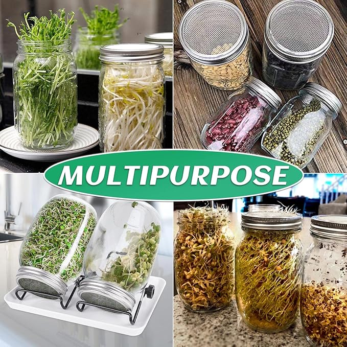 Kikerike Seed Sprouting Jar Kit with 2 Wide Mouth Mason Jars Bean Sprouts Growing Kit Microgreens Growing Jar with Mesh Screen Lids Sprouter Sprouts Maker for Growing Broccoli, Alfalfa, Mung Bean