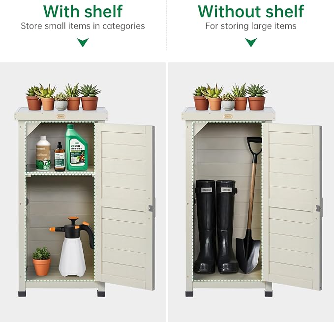 HABAU Outdoor Storage Cabinet, Potting Bench Table with Metal Tabletop & Shelves, Wooden Planting Workstation for Patio Garden, Weatherproof
