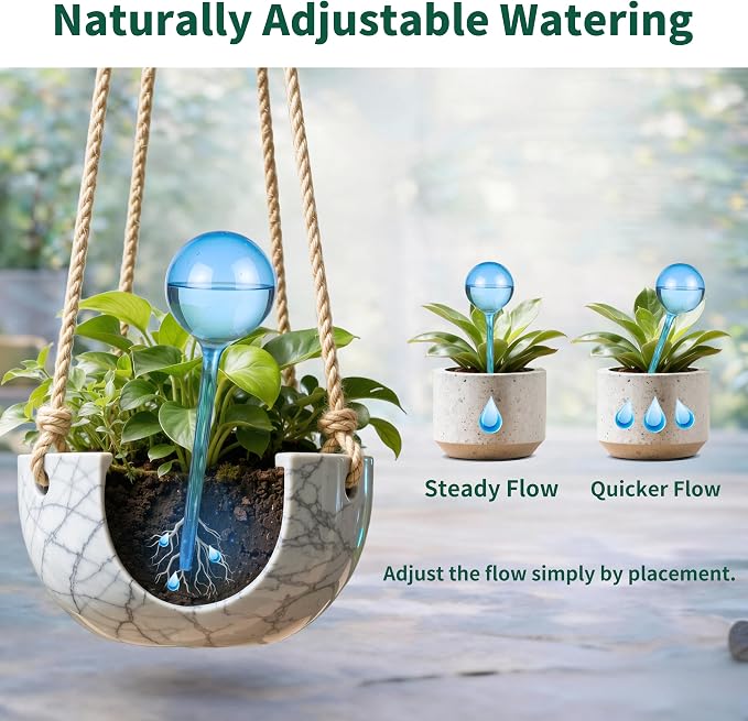 Soilagua 12-Pack Plastic Plant Watering Globes, Premium PVC Shatter-Resistant Plant Waterer, Self Watering Planter Insert with Tapered Opening, Automatic Watering Spikes for Daily & Vacation