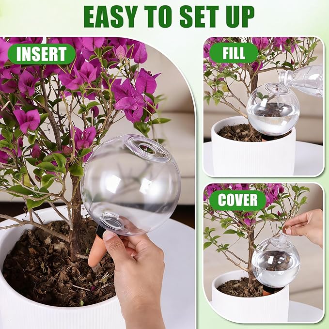 26 oz Extra Large Plant Self Watering Globes Top Fill - Upgraded Plastic Water Bulbs, Slow Release Terracotta Self Watering Planter Insert, Plant Watering Devices System, Water Spikes Stakes (6 Pack)
