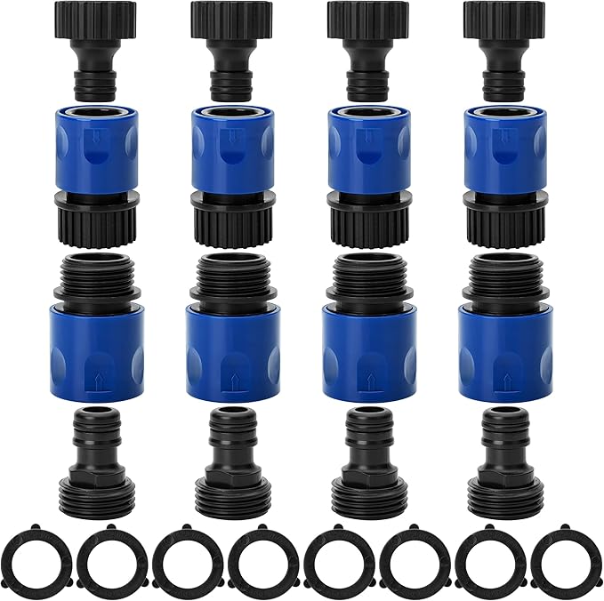 Bates- Garden Hose Quick Connectors, 4 Set, 3/4 Inch, Male and Female, Plastic Hose Connector, Garden Hose Quick Connect Hose Fittings, Water Hose Quick Connect Fittings, Quick Release Hose Connector