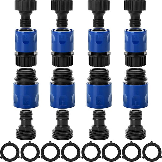Bates- Garden Hose Quick Connectors, 4 Set, 3/4 Inch, Male and Female, Plastic Hose Connector, Garden Hose Quick Connect Hose Fittings, Water Hose Quick Connect Fittings, Quick Release Hose Connector