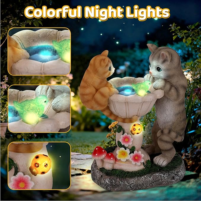 Ecloverlife Solar Cat Statue for Garden Decor, Weatherproof Auto Light, Installation-Free Outdoor Ornament for Yard, Patio, Balcony, Birthday & Housewarming Gift for Grandma