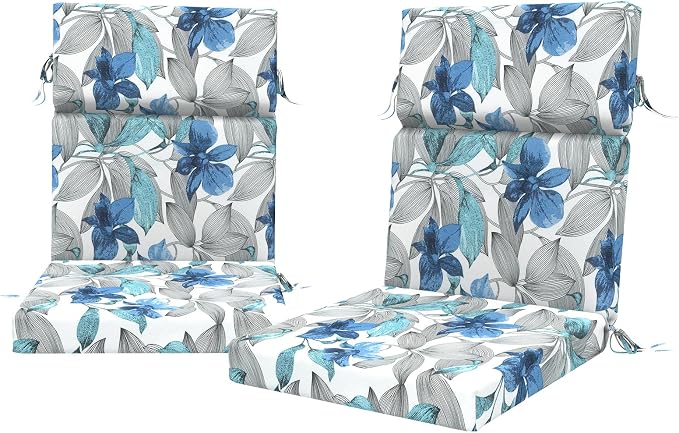 DYTXIII Outdoor High Back Chair Cushions Set of 2, 44"x22" Water Repellent Patio Seat Cushions with Elastic Sponge, All Weather Chair Pads for Rocking, Dining, Patio Furniture - Clemens Noir Blue