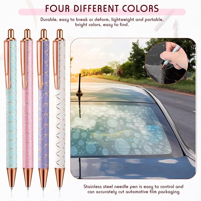 Epakh 4 Piece Air Release Weeding Pen Craft Retractable Adhesive Vinyl Tool Glitter Pin Pen Stainless Steel Weeding Tools for Vinyl for Bubble Removal DIY Craft Project(Elegant Color)