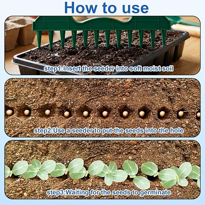 7-Piece 10inch Seed Spacing Set, Seed Planter Tool, Handheld Gardening Tool with Adjustable Seed Dispenser, Plastic Construction for Precision Planting and Garden Maintenance