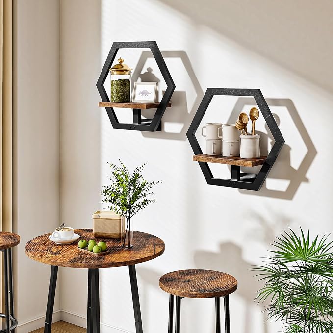 CHOEZON Wall Planters for Indoor Plants Set of 2, Wall Plant Holder, Floating Shelves for Living Room, Bedroom, Kitchen, Home Office, Rustic Brown and Black TBJ40P2BF