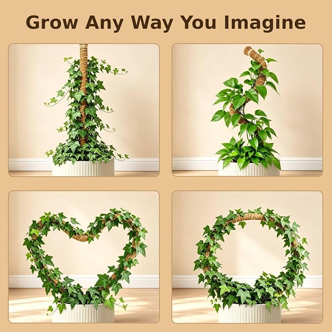 4 Pack Moss Pole, 2 Pack 28" & 2 Pack 48" Bendable Monstera Plant Support, Plant Stakes for Climbing Indoor Plants, Coco Coir Moss Pole for Potted Plants, Pothos, Philodendron