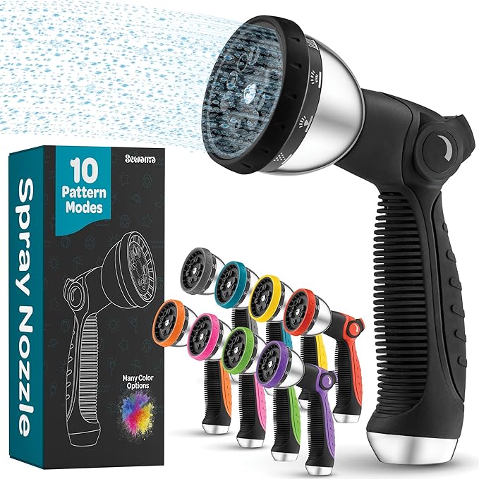 Hose Nozzle [Black] Heavy Duty Hose Sprayer With 10 Adjustable Watering Patterns. Thumb Control Design, Comfortable Ergonomic Grip, Garden Hose Nozzle for Watering Plants & Lawns/Fun showers/Cleaning