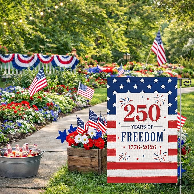 Louise Maelys 250th Anniversary Garden Flag 12x18 Inch, 250 Years American Patriotic USA Yard Banner Sign Double Sided, Commemorative Home 4th of July Outside Outdoor Decor