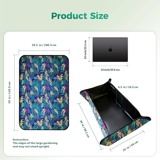 Plant Transplanting Mat - Thickened Waterproof Potting Mat, Succulent Gardening Mat, Portable Repotting Mat for Mess Control, Indoor Outdoor Use, PVC Black Leaf Print, 39.5"x59"