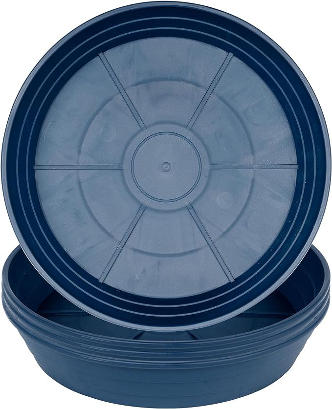 Plant Saucer 6 Inch 4 Pack 6 8 10 12 14 16 18 20 25, Plastic Plant Trays for Pots，Extra-Deep Plant Water Dray Tray, Bird Bath Bowl, Heavy Flower Plant saucers Indoors and Outdoor No Holes 6in-4 blue