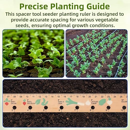 Spacer Tool Seeder Planting Ruler, Wooden Plant Ruler with Precise Measurements,Seedlings Dibber Hand Transplanting Tools,for Vegetable Gardens, Yard