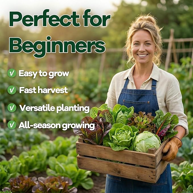 LUOJIBIE Lettuce Seeds for Planting Outdoors, Vegetable Garden Seeds, 8 Varieties Non-GMO Heirloom Lettuce Seeds (Romaine, Red Leaf, Italian, Batavian, and More) for Fresh Salad Greens (Large Pack)
