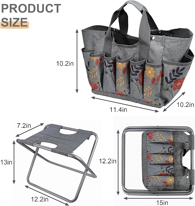 MDSTOP Folding Gardening Stool with Detachable Storage Tote Bag, Gardening Tools Set Organizer for Fishing Outdoor Sports Hiking Camping Garden, Gardening Gifts for Mom/Dad, Without Tools