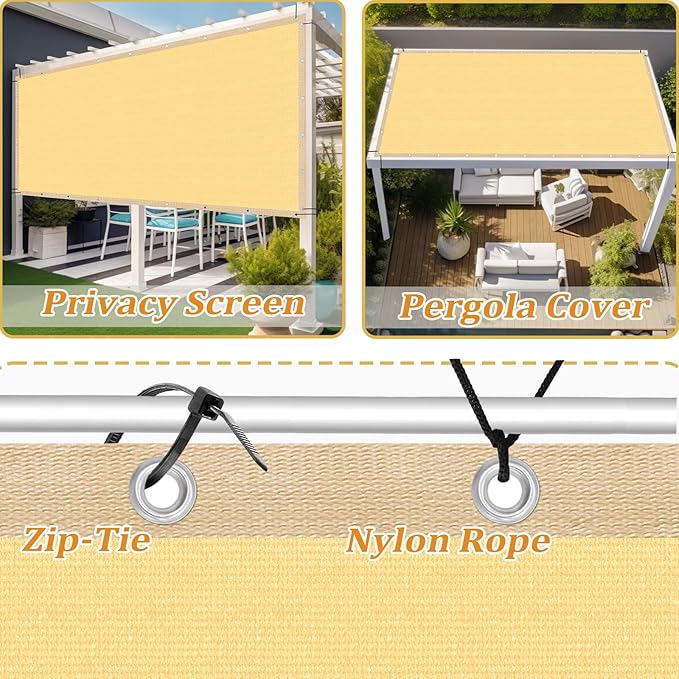 Shade&Beyond Customized Size 12' X 24' Shade Cloth with Grommets, 90% UV Protection UV Protection Mesh Tarp Sun Screens for Patio GN01, Sand