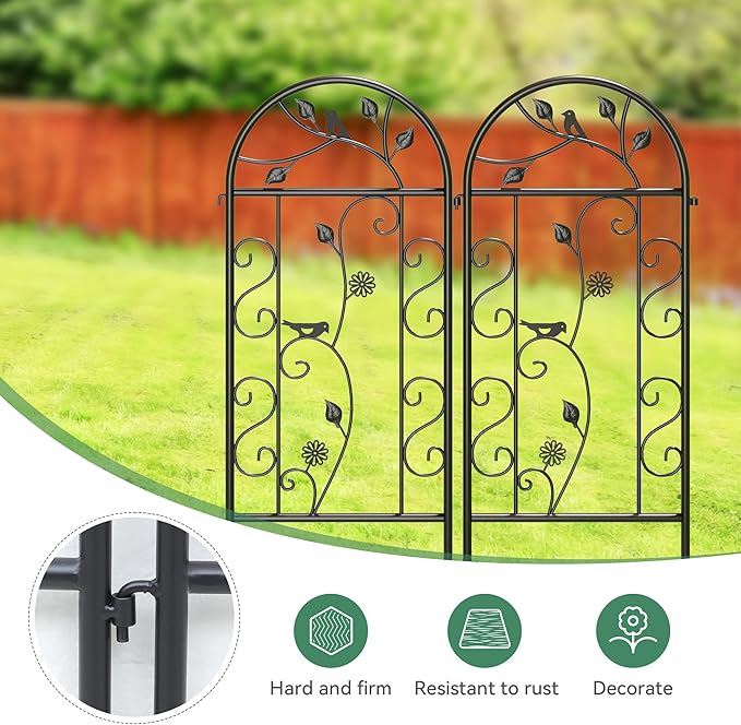 2 Pack 87"x20" Black Metal Garden Trellises, Decorative Daisy & Bird Rustproof Trellis for Outdoor Climbing Plants, Roses, Vines, Cucumbers & Vegetables