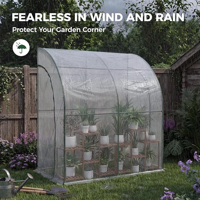Gentingbro Lean to Greenhouse for Outdoors Portable Walk-in Greenhouse Steel Frame with PE Cover Anchor and Ropes White 79” x 40” x 83”