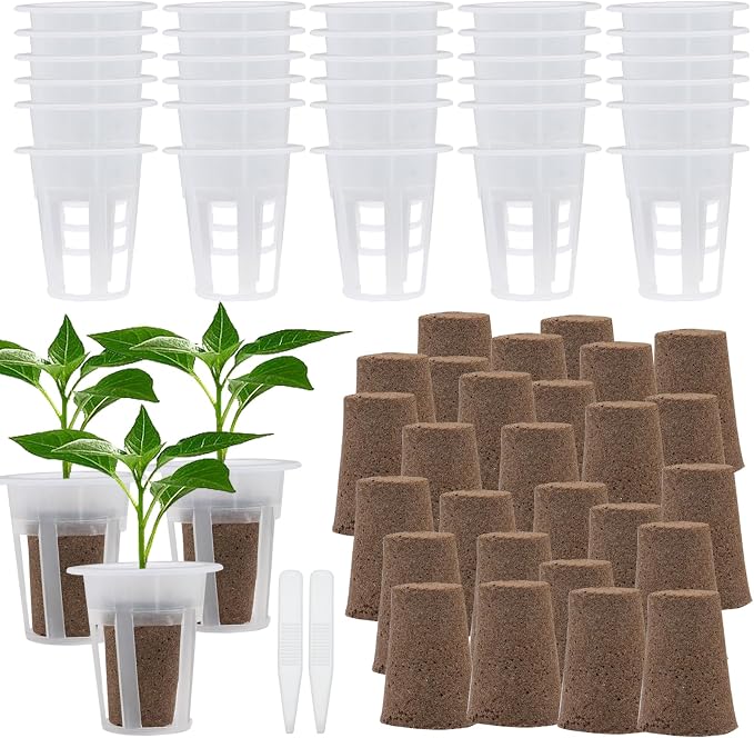 62 PCS Hydroponic Seed Growing System Hydroponic Growing Kit, 30 Hydroponics Plant Baskets and 30 Grow Sponges Pods, 2 Tweezers for Ourdoor Use and Garden Indoor