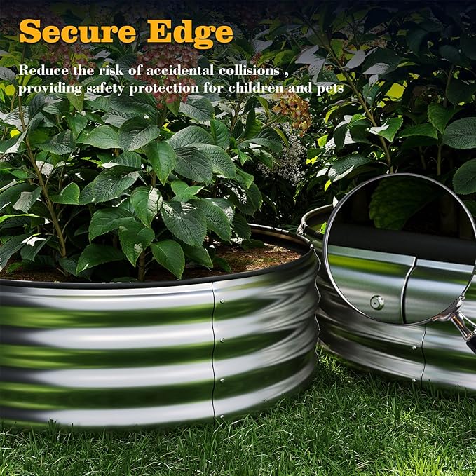 ZFHgarden Galvanized Metal Planter Round Raised Garden Bed Kit for Gardening Outdoor，2x2x1ft Grow Garden Box Raised Flower Bed，Round Galvanized Planter Outdoor Metal Fire Pit Ring White