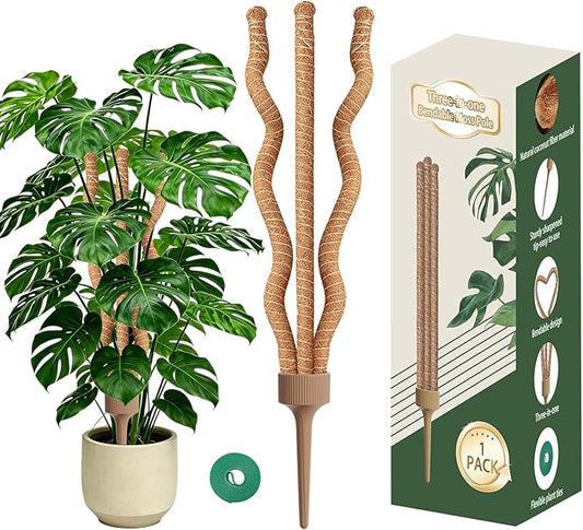 3-in-1 Moss Pole, Bendable Monstera Plant Support, 30Inch Moss Poles for Climbing Plants, Plant Stakes for Indoor Plants, Plant Support for Monstera, Pothos - 1 Pack