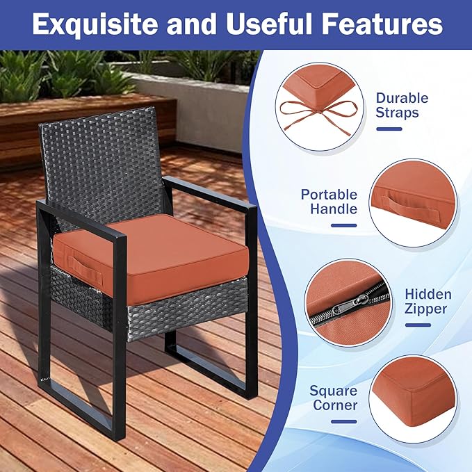 IASEAHK Patio Chair Cushions, 19" x 19" x 3" Outdoor Chair Cushions Set of 4, Waterproof Outdoor Cushions for Patio Furniture, Outdoors Seat Cushions with Handle and Ties, Spice