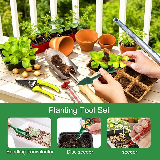 Mini Seed Spreader, 2026 Upgraded Seed Sower Tool Manual Seedlings Dibber and Widger Set, Mini Seed Dispenser for Tiny Seeds (1 Set Coffee)