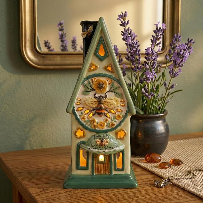 Blue Sky Clayworks Honey Bee Hive House Candle House, 3.875" L x 3.75" W x 8.25" H