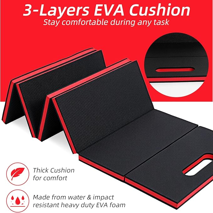 Kifmurase 1" Foldable Thick Kneeling Pad, 5 Fold Comfortable EVA Foam Knee Pads, Waterproof Mechanic Kneeling Pad with Handle, High-Density Cushion Mat for Gardening, Workout, Exercise, Mechanic