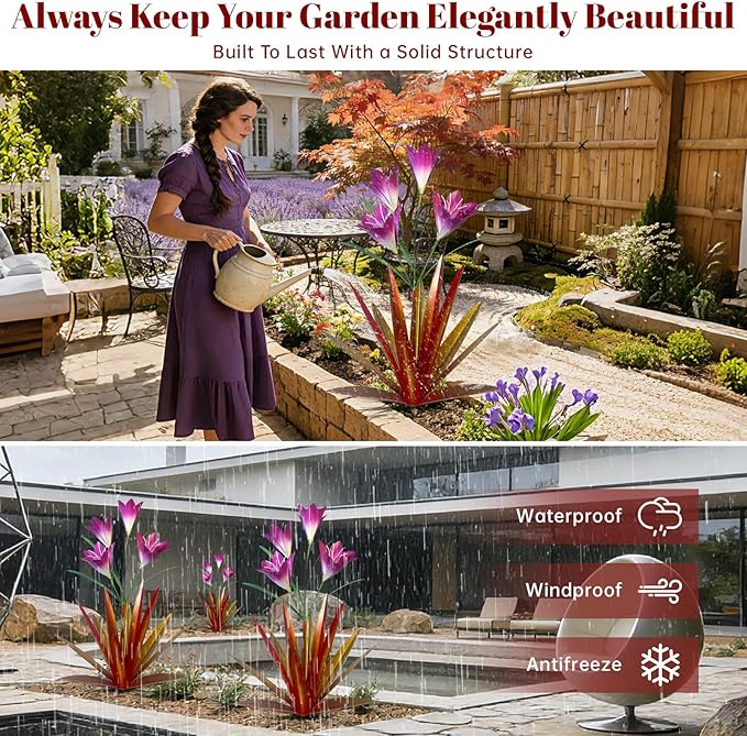 TOMBABY 32.28 Inch Metal Agave Plant Outdoor Decoration Lily Mexican Yard Art Garden Gift Home Decor Hand Painted Metal Agave Garden Yard Statue (1pc, Red)