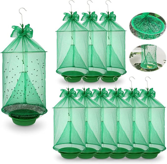 10 Pack Reusable Ranch Fly Traps Outdoor Hanging, Fly Catcher Killer Hunter Cage Control, Farm Horse Stable Fly Trap for Orchard, Barn, Garden