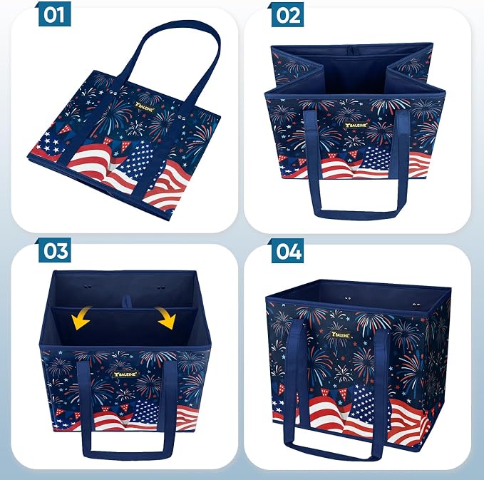 BALEINE 3Pk Reusable Grocery Bags, Foldable Shopping Bags for Groceries with Reinforced Bottom & Handles (Freedom Celebration)