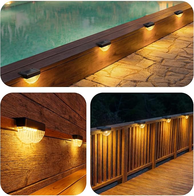 VOLISUN 8 Pack Solar Deck Lights Outdoor, Warm White LED Solar Step Lights for Outside, Waterproof Fence Light for Patio, Deck, Stairs, Yard, Pool and Porch (Black)