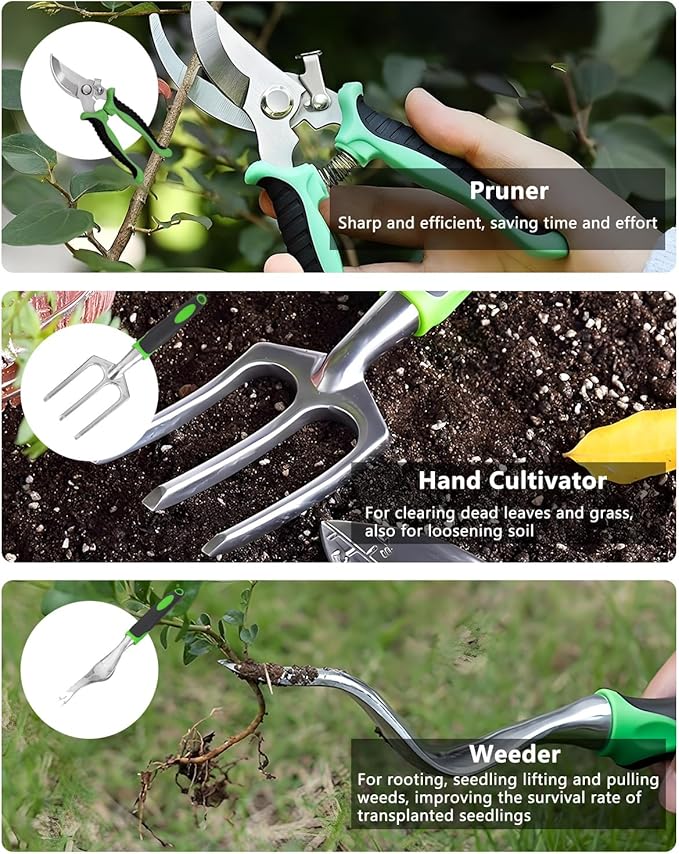 Garden Tools Set, 10 Piece Gardening Tools Set, Heavy Duty Gardening Hand Tools with Non Slip Ergonomic Handle, Storage Garden Bag, Gardening Gifts for Women and Men (Professional Set (10 PCS))