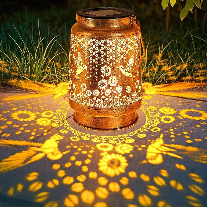 Hummingbird Solar Lanterns Outdoor Garden Decor, Birthday Gifts for Women Mom Grandma, Hanging Metal Solar Lights Waterproof LED Decoration with Shepherd Hook Outside for Yard Patio Lawn Porch