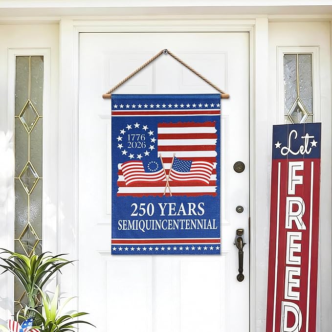 250 Anniversary USA Flag - 4th of July Decorations - 28x40 Inch Patriotic Garden Flag, Double Sided American Flag for Independence Day 1776-2026 250th USA Birthday Yard Porch Lawn Outdoor Decor
