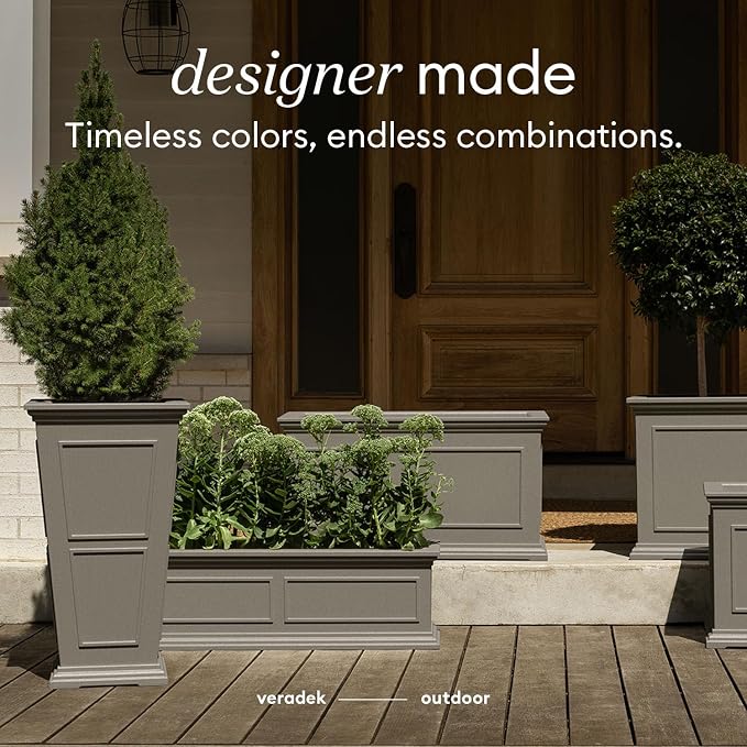 Veradek Brixton Series Tall Planter - Large Outdoor Planter for Front Porch/Patio | Crack-Resistant Plastic for All-Weather Use | Classic Estate Design for Tall Plants, Flowers, Trees