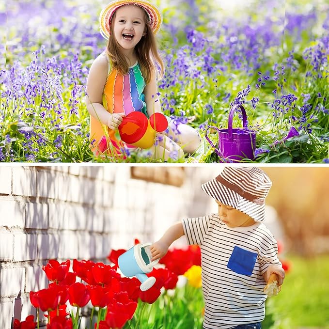 Sosation 12 Pcs Mini Kids Watering Cans, Colorful Plastic Small Watering Cans with Handle, Toddler Beach Sand Bath Shower Toy, Child Gardening Tool & Party Favor Gift(Basic Style)