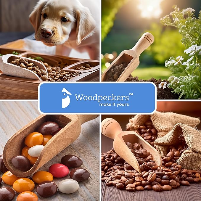1/2 Cup Ice Scoop for Freezer Ice Machine Bucket, Wooden Pet Cat Dog Food Measuring Scoop, Half Cup Feed Soil Garden Scoopers, Candy Scoops for Candy Buffet Canisters & Jars, Pack of 3 by Woodpeckers