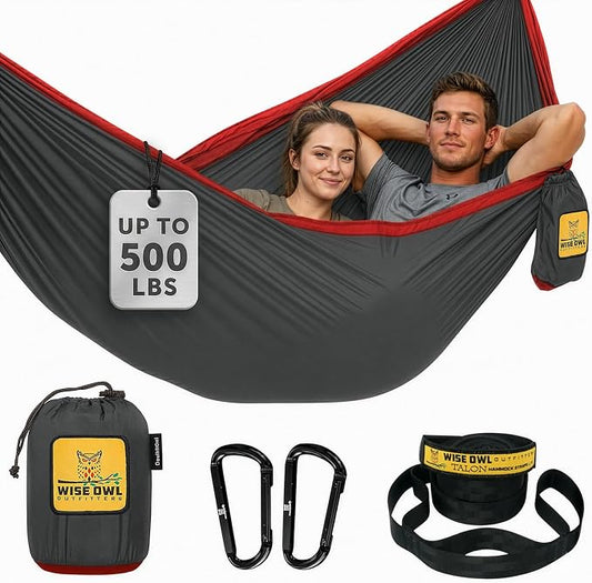 Wise Owl Outfitters Camping Hammock – up to 500lbs Portable Hammock with Tree Straps - Travel, Backpacking, Hiking, Outdoors Camping Gear - Single or Double