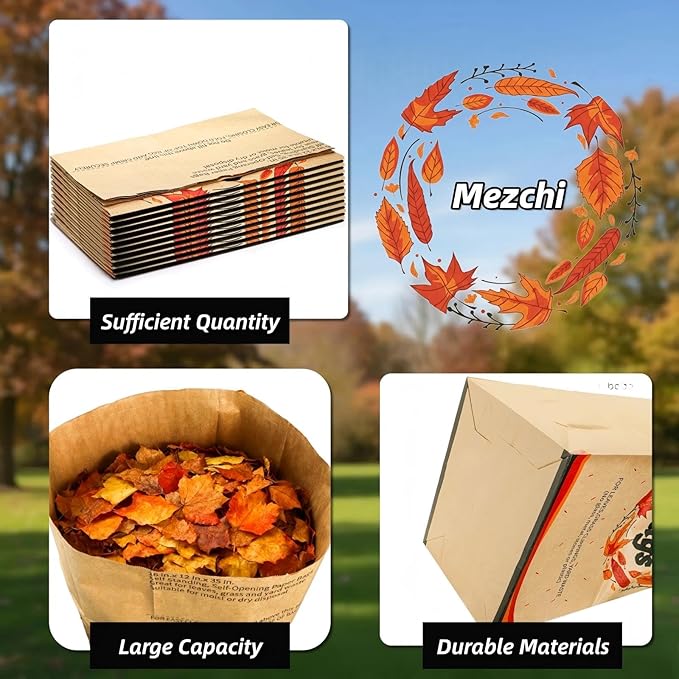 10 Pack 30 Gallon Lawn and Leaf Bags, 2-Ply Heavy Duty Yard Waste Bags, Brown Paper Lawn and Refuse Bags, Large Trash Bag for Home, Garden, Landfill, Tear Resistant and Self Standing