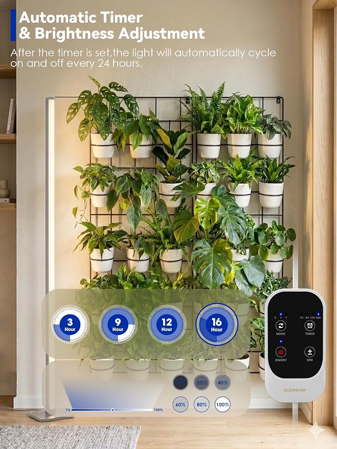 Standing Grow Light with Auto-Timer, 36W Vertical Grow Lights for Indoor Plants,3 Light Modes,268 LEDs Detachable Full Spectrum Plant Lights for Wide Area Coverage in Indoor Plants (60IN-Silver)