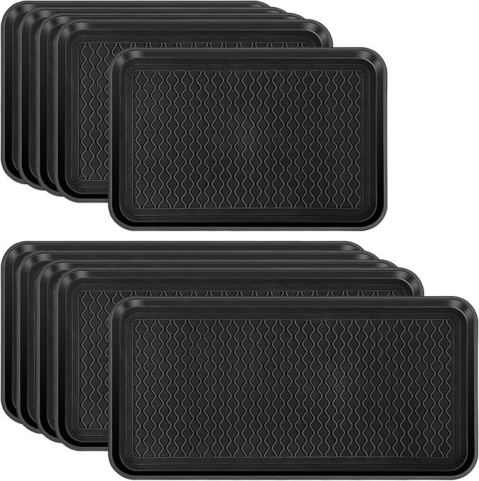 Yungyan 10 Pcs Multi Purpose Large Boot Trays Waterproof Shoe Tray, Durable Boot Mat Dog Cat PET Food Tray for Indoor Outdoor Garage Entryway Floor Protection, Black, 2 Sizes