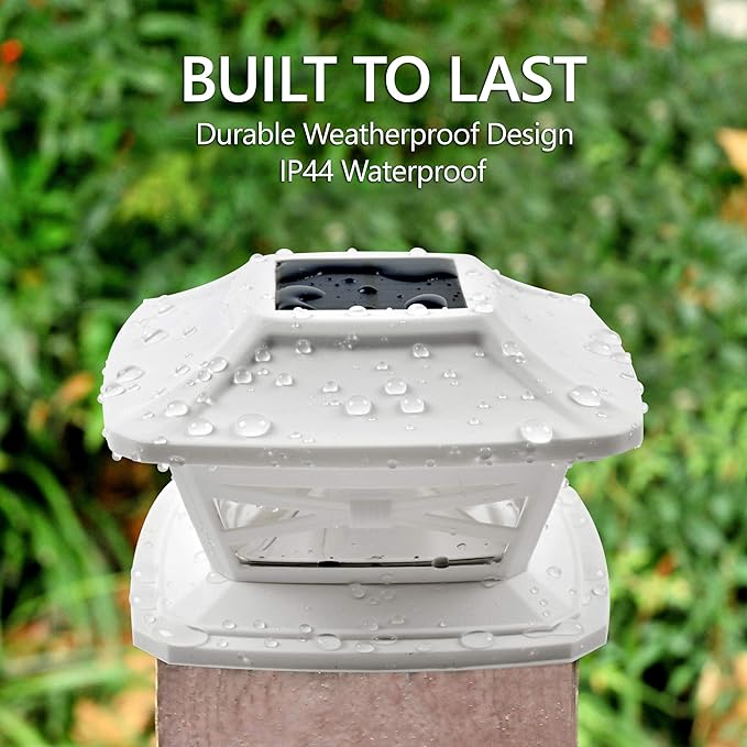 Davinci Lighting Flexfit Solar Outdoor Post Cap Lights - Includes Bases for 4x4 5x5 6x6 Wooden Posts - Bright LED Light - Pearl White (4 Pack)